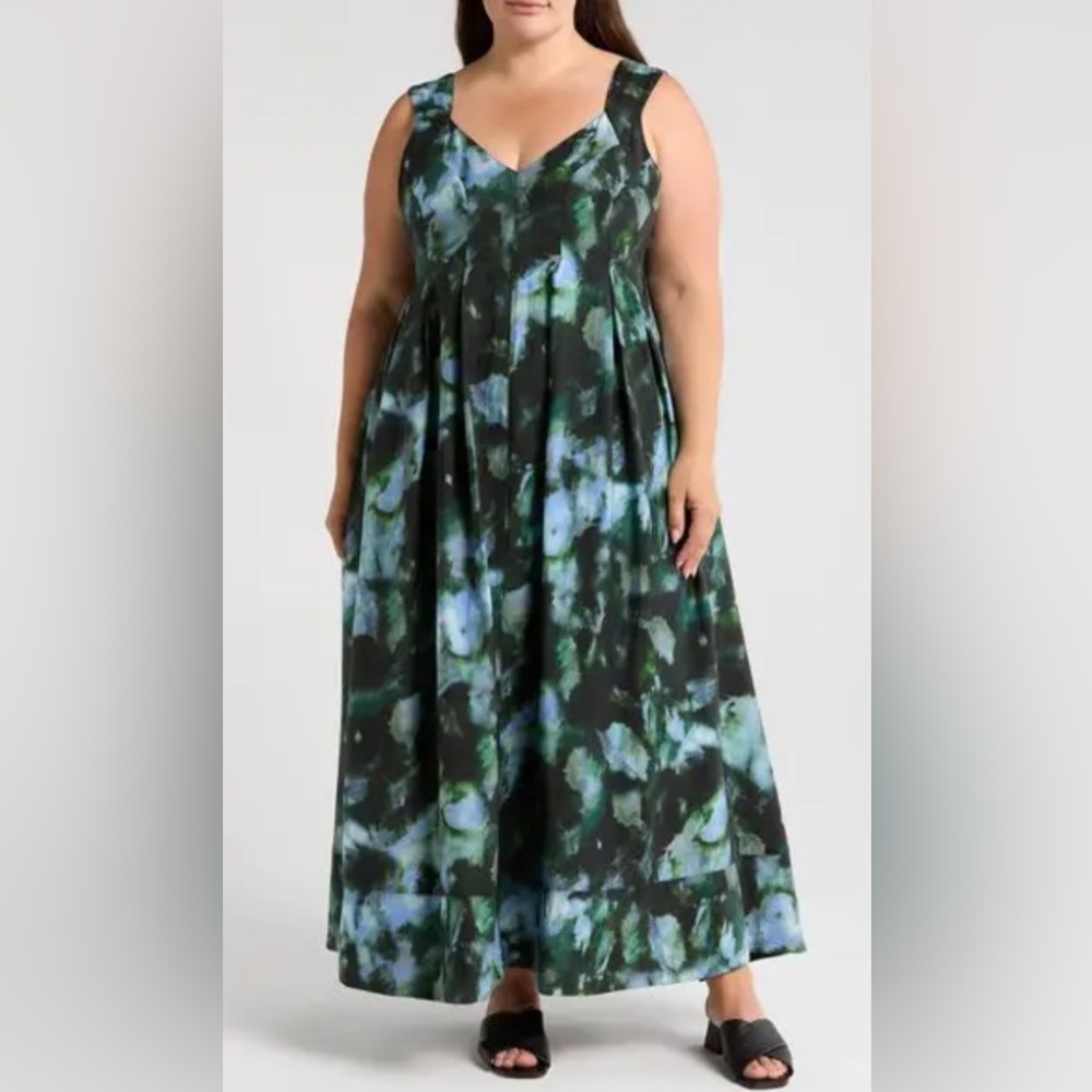 Chelsea28 Pleated Maxi Sundress with Pockets in Blue Aura Dye Size Medium